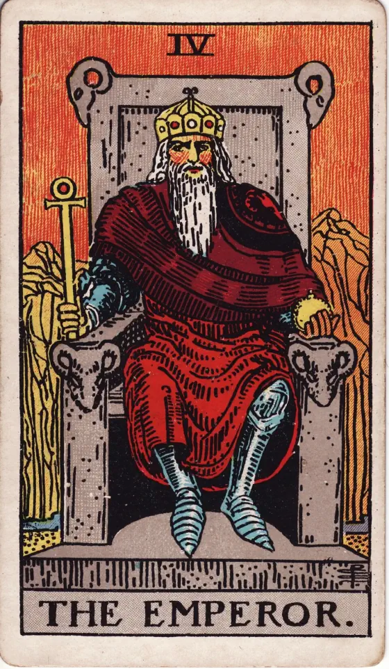 The Emperor: He has a form of the Crux ansata for his sceptre and a globe in his left hand.